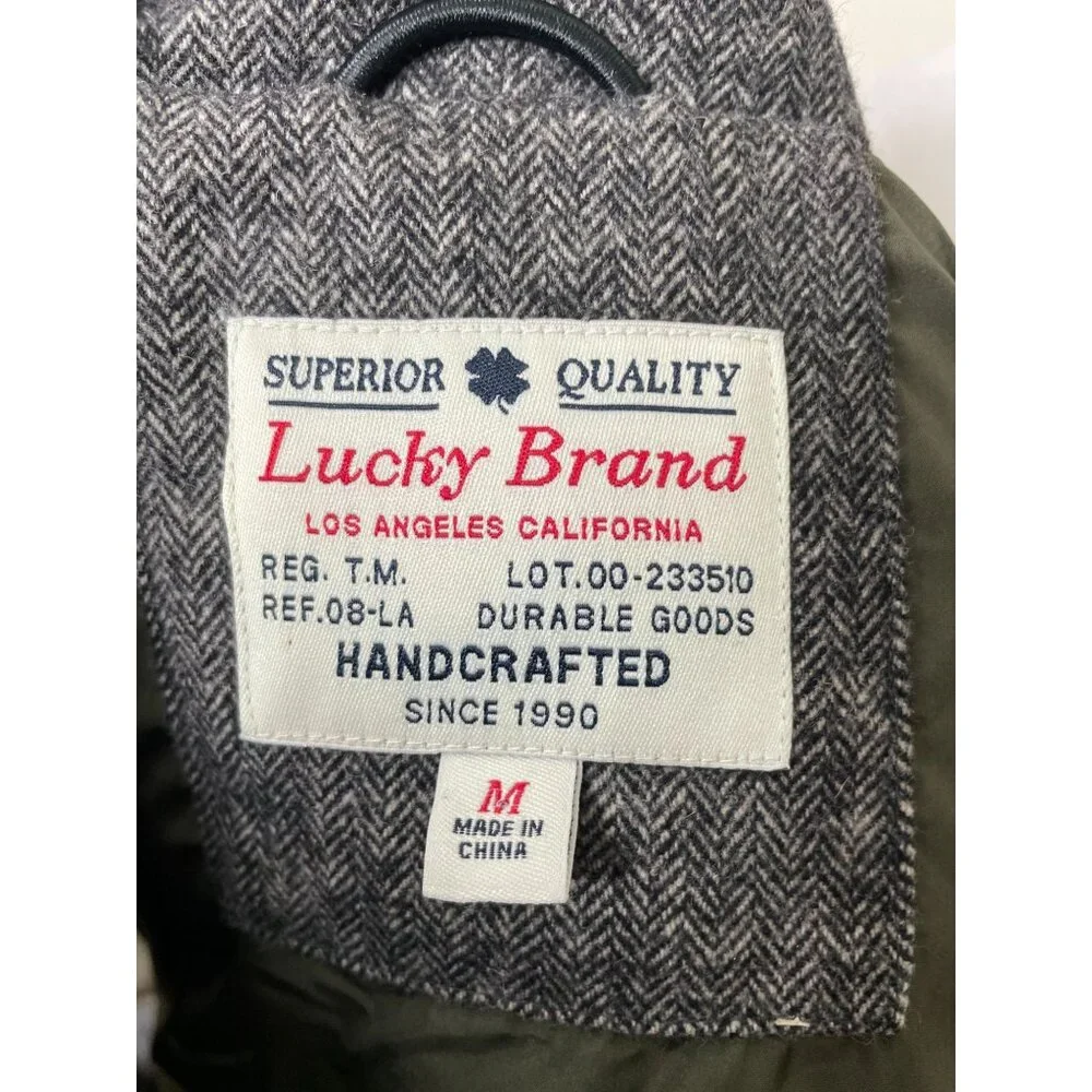 Lucky Brand Down Mens Medium Quilted Puffer Vest Herringbone Sycamore Casual - Picture 8 of 12